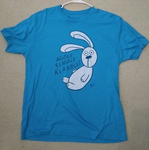 Knuffle Bunny book Unisex XL t-shirt.  Turquoise cotton/poly blend.